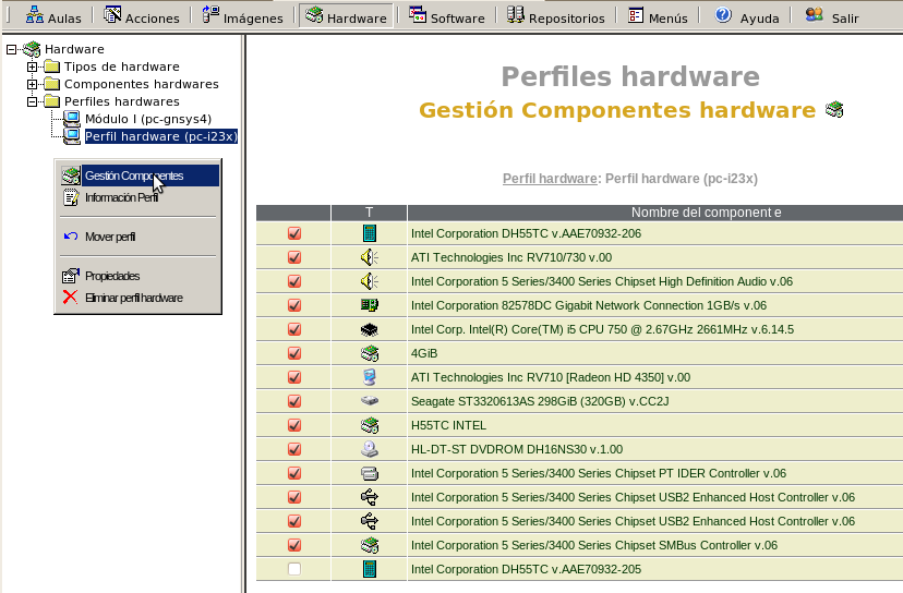Gestión de componentes del perfil de hardware