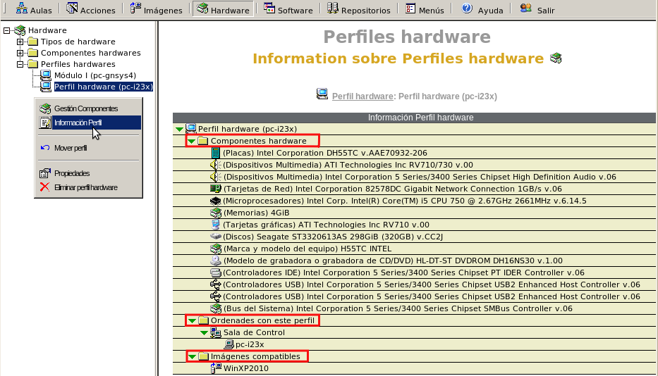Información del perfil de hardware